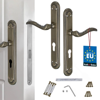 Mâner pentru ușă placă lungă decorat patinat pentru încuietoare 72 mm