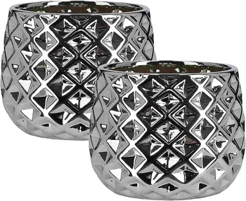 Set 2x ghiveci ceramic diametru 13 glazurat - Culoare albă