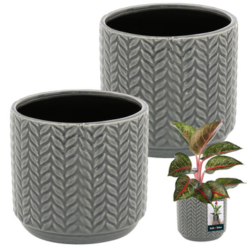 Ghiveci ceramic lucios rotund de flori 12 cm set 2 buc - Culoare gri