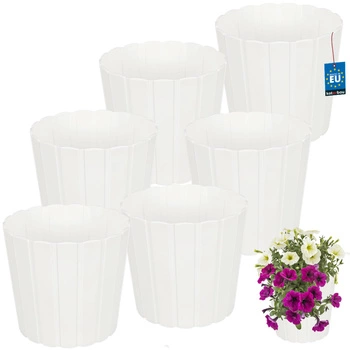 Ghiveci din plastic pentru flori alb 24cm set de 6 buc.