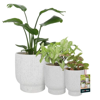 Ghiveci ceramic cu scurgere alb pentru plante flori set de 3 buc.
