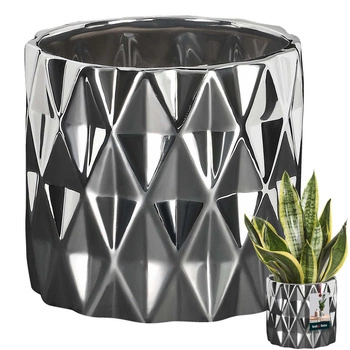 Ghiveci de flori cilindru ceramic de protecție argintiu ⌀12 cm