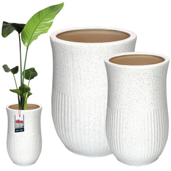 Ghiveci ceramic cu scurgere alb pentru plante flori set de 2 buc.