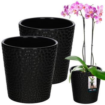 Ghiveci de flori din ceramică negru plante orhidee 9,5 cm set de 2 buc.